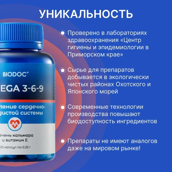 Пищевая добавка BIODOC OMEGA 3-6-9 120 капсул по 0,25г